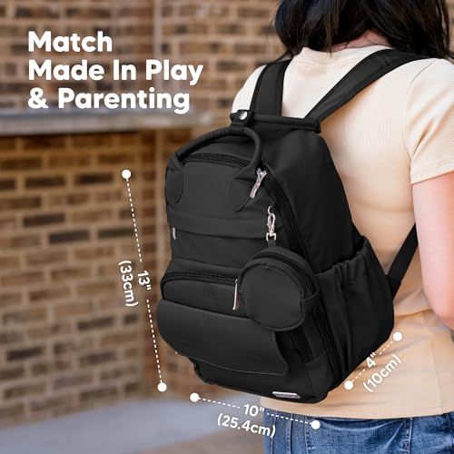 KeaBabies Diaper Bag Backpack - Small Multifunctional Travel Diaper Back Packs, Maternity Baby Changing Bags, 12L Capacity, PU Leather, Waterproof, Unisex, Nappy Changing Pad (Trendy Black, Small) - color: Trendy Black, style: Small / 13" H