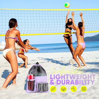 HOHOM Swim Mesh Beach Bag, Waterproof Gym Bags for Women and Men, Large Pool Bag Swimming Gear Drawstring Backpack - color: Lavender