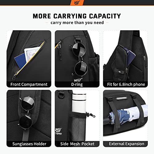 SKYSPER Sling Laptop Bag (Up to 13 Inch) - 18L Crossbody Sling Backpack Travel Shoulder Bag Hiking Daypack for Men Women(Black) - color: Black