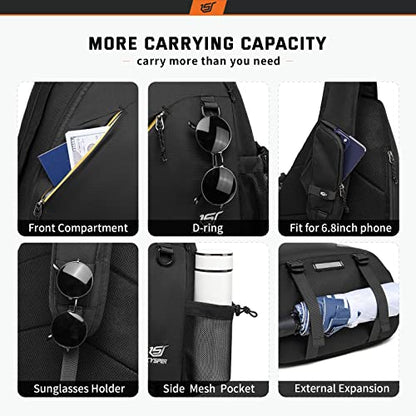 SKYSPER Sling Laptop Bag (Up to 13 Inch) - 18L Crossbody Sling Backpack Travel Shoulder Bag Hiking Daypack for Men Women(Black) - color: Black