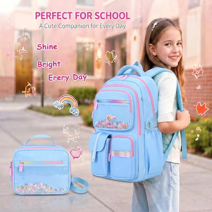 3PCS Kids Backpack Set, School Backpack with Lunch Bag & Pencil Case, Lightweight Waterproof Bookbag for Kids (Blue Sequin) - color: Blue Sequin