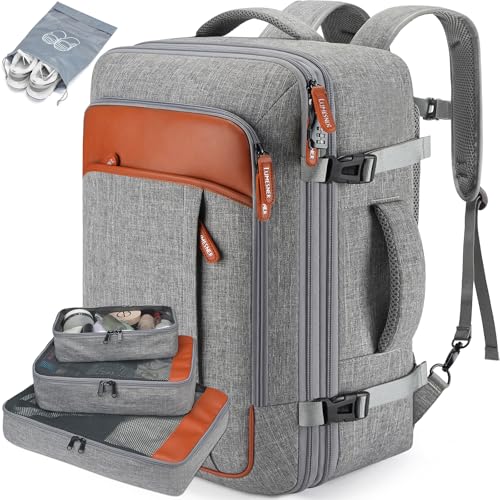 Lumesner Carry on Travel Backpacks, Extra Large 40L Flight Approved Bag for Men & Women,Expandable Suitcase Backpack With 4 Packing Cubes,Water Resistant Luggage Daypack Business Weekender Bag, Grey - color: Grey