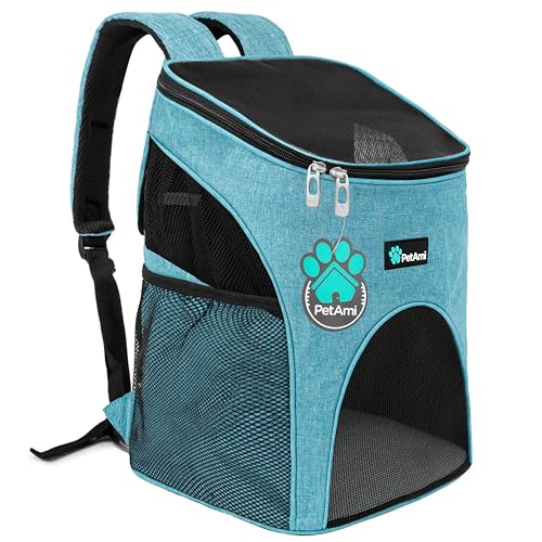 PetAmi Cat Backpack Carrier, Airline Approved Pet Carrier Backpack for Small Dogs and Large Cats, Soft Sided Collapsible Ventilated with Sherpa Bed for Hiking Travel, Max 18 lbs, Sea Blue - color: Sea Blue