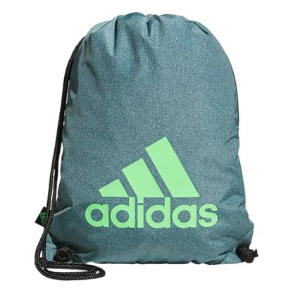 adidas Ready Sackpack – Drawstring Backpack Lightweight Small Gym Bag - color: Twill Preloved Teal/Lime Burst Green/1.0