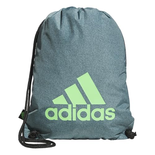 adidas Ready Sackpack – Drawstring Backpack Lightweight Small Gym Bag - color: Twill Preloved Teal/Lime Burst Green/1.0