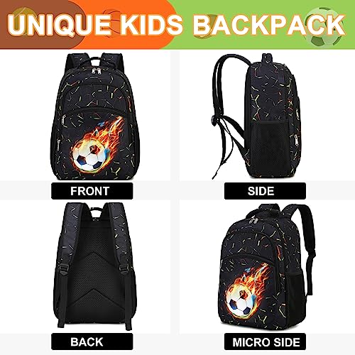 LOIDOU Backpack for Teen Girls Bookbags School Backpack with Lunch Box and Pencil Case 3 in 1 School Bags Set - color: Black Football