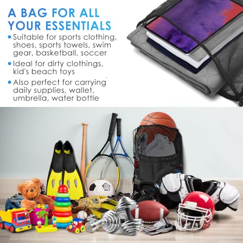 BROTOU Drawstring Backpack Gym String Bag with Pocket for Men Women Heavy Duty Mesh Bag Sport Equipment Bag for Swimming Yoga Beach Laundry - color: Black