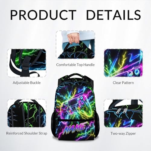 Gamer Backpack for Boys Kids Teens, Custom Gaming Bookbag with Name - 17 Inch Personalized Video Game Backpacks for Middle School - color: Colorful