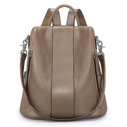 S-ZONE Leather Backpack Purses for Women Antitheft Rucksack Shoulder Bag Medium - color: Khaki