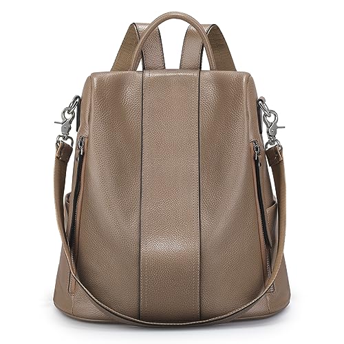 S-ZONE Leather Backpack Purses for Women Antitheft Rucksack Shoulder Bag Medium - color: Khaki