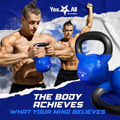 Yes4All Kettlebell, Vinyl Coated Kettlebell Cast Iron Sets with Stable Flat Bottom for Full Body Workout, Push up, Grip Strength Training & Weights Exercises - color: Blue, style: 5 + 30lb