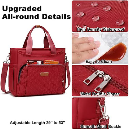 AIJIEKE Large Insulated Lunch Bag for Women, Leakproof Work Lunch Box Tote | Keeps food fresh 8-12 hours. Spacious multi-pocket design with a removable strap. Water-resistant and easy-wipe interior - color: Red
