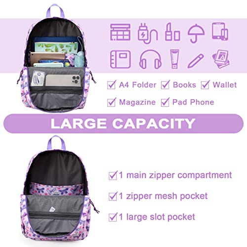 RAVUO School Backpack, Lightweight Classic Bookbag Casual Daypack for Men Women - color: Butterfly