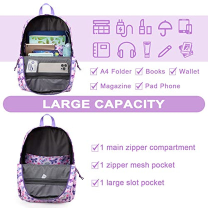 RAVUO School Backpack, Lightweight Classic Bookbag Casual Daypack for Men Women - color: Butterfly
