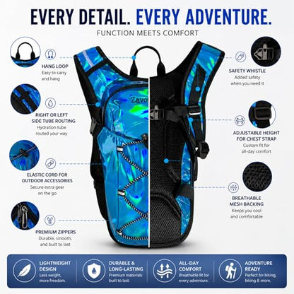 Reflective Hydration Backpack, Hydration Pack - Water Backpack with 2L Hydration Bladder, Essential for Festivals - Rave Hydration Pack for Hiking, Running, Cycling, and Festivals - color: Light Blue