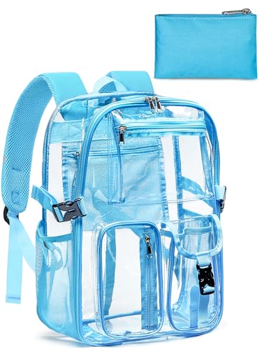Clear Backpack Heavy Duty for Women Men Boys Girls, Large Clear Bookbag See Through Backpack for School College - color: 13-8#light+pouch-no Reflective Strips