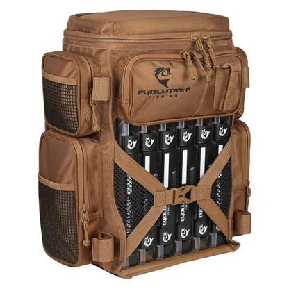 Evolution Fishing Drift Series Tackle Backpack, Outdoor Rucksack w/ 6 Fishing Tackle Trays, Heavy Duty - color: Coyote, size: 3600