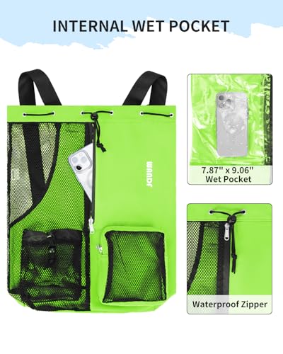 WANDF Mesh Swim Bag, Drawstring Beach Backpack - color: Green, size: Large
