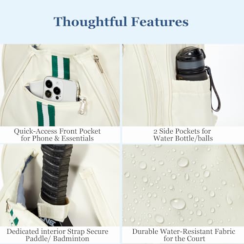 Pickleball Bag Backpack Fits 2 to 6 Paddles, Large Pickle ball Bags for Men and Women with Shoe Compartment and Fence Hook, Great Pickleball Gifts - color: Beige