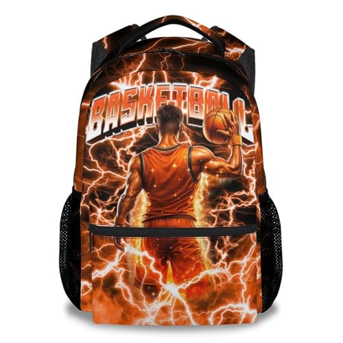 UNIKITTY School Backpack for Boys Basketball Themed Backpack for Kids Teens - 17 Inch Sport Bookbag for Elementary Back to School Gifts - color: Orange