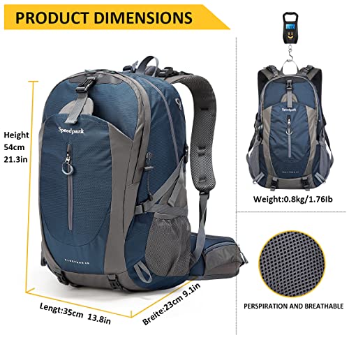 SPEEDPARK Hiking Backpack 40L Waterproof Hiking Daypack with Rain Cover, Outdoor Trekking Travel Backpacks for Men Women - color: A Royal Blue