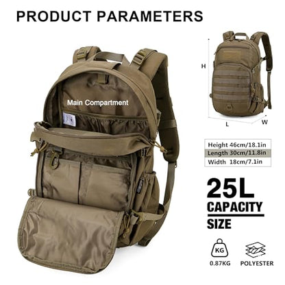Mardingtop Military Tactical Backpack 25L Molle Hiking Backpack for Backpacking,Cycling and Biking - color: Khaki