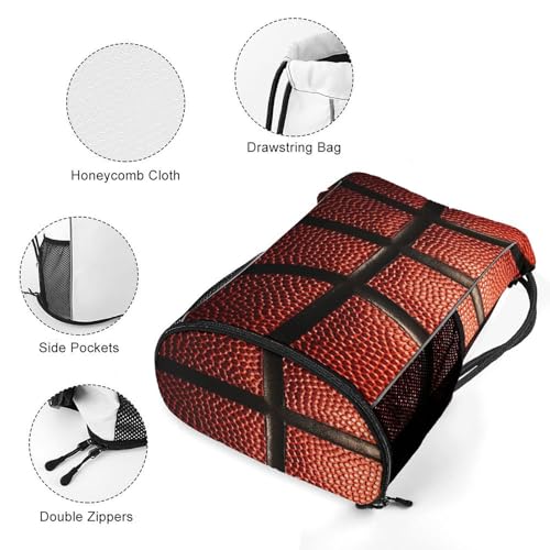 Basketball Drawstring Backpack Gym Bag With Shoe Compartment String Bag Sport Beach Swimming Sackpack For Women Men - color: Basketball