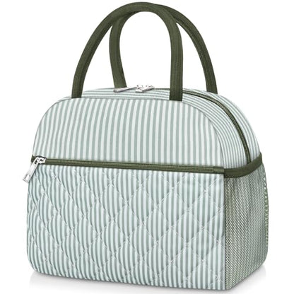 Coobiiya Lunch Box Lunch Bag for Women Men,Reusable Cute Lunch Pail bag,Leakproof,Insulated LunchBox Tote Compact 10L, Cooler Lunch Container for Work Travel Office - color: Embroidered Green