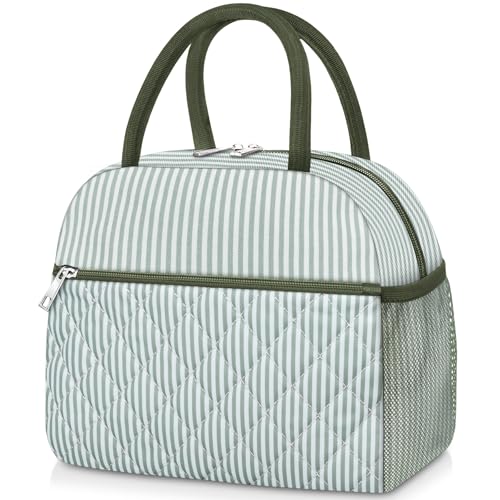 Coobiiya Lunch Box Lunch Bag for Women Men,Reusable Cute Lunch Pail bag,Leakproof,Insulated LunchBox Tote Compact 10L, Cooler Lunch Container for Work Travel Office - color: Embroidered Green