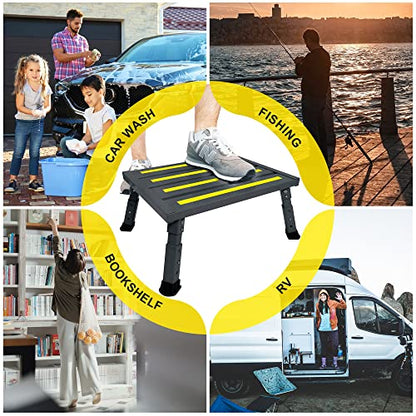Adjustable Height Aluminum RV Step, Stable Foldable Platform Step Stool, Supports Up to 1,000 lb, Non-Slip Rubber Feet and Platform Mat, Easy to Carry (Black) - color: Black