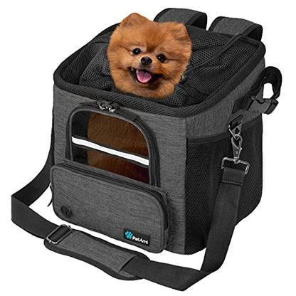 PetAmi Dog Bike Basket, Soft-Sided Ventilated Dog Bike Carrier Backpack, Pet Bicycle Basket for Bike Handlebar, Small Medium Puppy Cat Kitten Car Booster Seat with Safety Strap, Max 18 lbs, Dark Gray - color: Dark Gray
