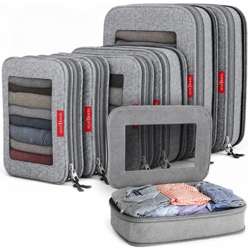 LeanTravel Premium Compression Packing Cubes for Travel - Suitcase Organizer Bags with Double Zipper & Breathable Mesh Panel - Space Saving Carry On Luggage Essentials (6-Pack, Grey) - color: Grey, size: 6 pack