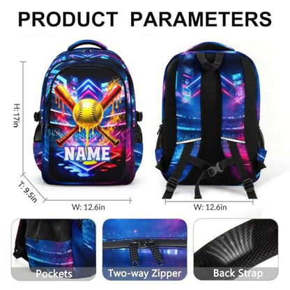 Kids Backpack for Boys Personalized School Backpacks for Softball Lovers, Lightweight Casual Bookbag for Kindergarten Primary Elementary Middle - color: Yellow