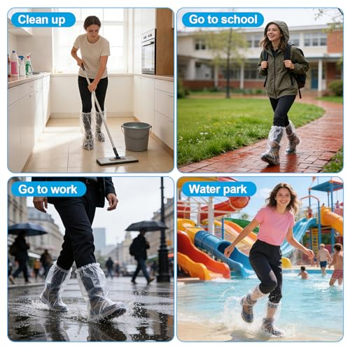 20 Pcs Longer Waterproof Shoe Covers for Rain, Non-Slip Disposable Rain Shoe Covers, Plastic Shoe Ponchos, Thickened PE Material Boot Covers for Men and Women (Clear) - color: 20pcs(longer)-clear