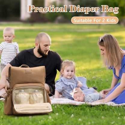 miss fong Diaper Bag Backpack - Baby Diaper Bag Neoprene Bag Large Capacity Neoprene Backpack with Diaper Changing Pad Pañaleras Para Bebe Baby Bag with 12 Pockets for Mom & Dad -Brown - color: Brown
