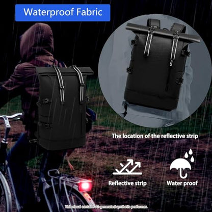 Travel Roll Top Backpack with Shoe Compartment, 17 inch Laptop Compatible, for Business, Hiking, Mountaineering, Large Capacity - color: Black Upgraded Version