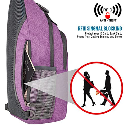 G4Free Sling Bag for Men and Women, RFID Blocking Crossbody Bag, Lightweight Sling Backpack for Travel, Hiking, Walking and Daily Use - color: Light Purple