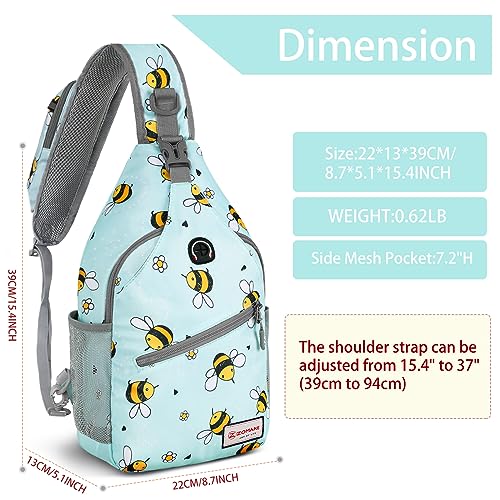 ZOMAKE Sling Bag,Small Crossbody Sling Backpack,Water Resistant Shoulder Daypack for Travel,Anti Thief Chest Bag for Hiking(Bee Blue) - color: Bee Blue