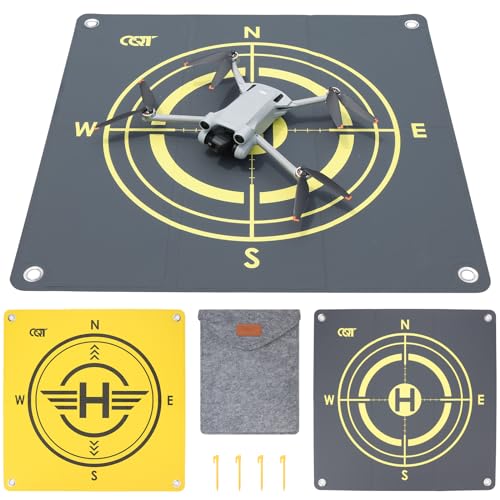CQT Drone Landing Pad Universal Waterproof Weighted Portable Fast-Foldable Helipad Launch for DJI Avata 360 Mavic 3 4 Pro/Mini 2 SE/Air 2 2S/Mini 3 4 5 Pro/Mavic 2/Holy Stone/FPV/Avata 2/RC Quadcopters Accessories (55CM Yellow+Dark Gray) - color: 55CM Yel