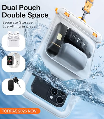 TORRAS IP68 Waterproof Phone Pouch Double Space, Floating Waterproof Phone Case with Lanyard for iPhone 17 Pro Max 16 15 14 S26 S25, Phone Dry Bag Vacation Cruise Ship Travel Essentials 7.0'', White - color: White
