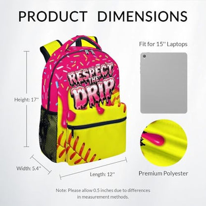 Softball Backpack for Girls Teens School Bookbag - Kids Schoolbag with Padded Shoulder Straps for Team Primary Elementary (17 Inch) - color: Pink