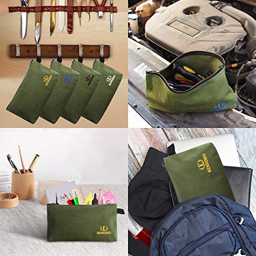 Premium Canvas Tool Pouch Zipper Bag,Small Tool Bag,Multipurpose Storage Pouch(4Pack 12.75x8x2.25 inch 20oz Water Resistant Heavy Duty Army Green Flat Bottom Tool Bag with Brass Zipper) - size: 12.75 inch