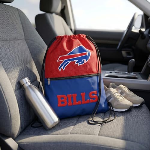 FOCO Buffalo Bills Big Logo Drawstring Backpack with Zippered Pocket – Limited Edition Bills Bag – NFL Gear – Show Your Team Spirit with Officially Licensed Baltimore Ravens Fan Gear - color: Buffalo Bills