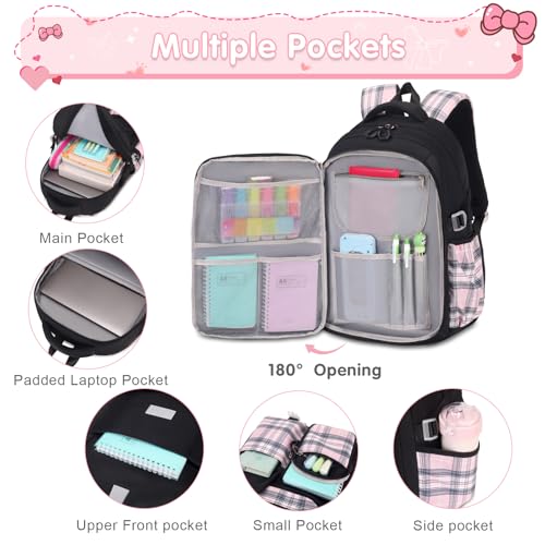 ACESAK Girls Backpack - 3PCS Backpack for Girls Cute School Backpacks for Girls Kindergarten Elementary Preschool Middle Kids School Bags with Lunch Box Pencil Case Set (Black) - color: Black