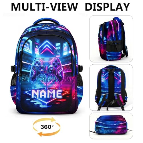 Personalized Gaming Backpack for Kids Teens School Backpacks for Boys Game Lovers, Lightweight Gamer Bookbag for Kindergarten Primary Middle - color: Sliver