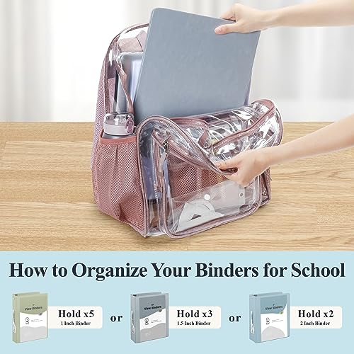 PACKISM Clear Backpack for School - 17 inch Large Heavy Duty Bookbag, Reinforced See Through PVC Transparent Backpack - color: Mauve, style: Daypack Backpacks