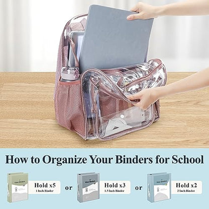 PACKISM Clear Backpack for School - 17 inch Large Heavy Duty Bookbag, Reinforced See Through PVC Transparent Backpack - color: Mauve, style: Daypack Backpacks