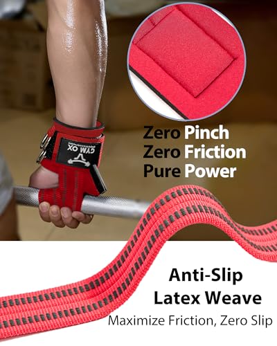 2-in-1 Weight Lifting Straps with D Ring, 7mm Neoprene Padded Wrist Support for Men & Women, Heavy Duty Gym Wrist Straps & Cable Machine Attachment for Gym, Powerlifting, Rows, Pull-ups - color: Red