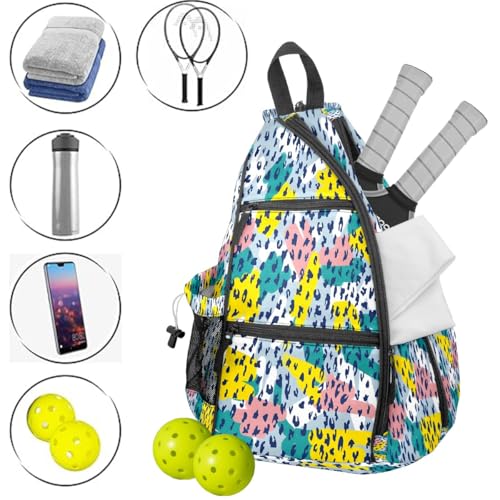 Pickleball Bag for Women & Men – Lightweight Sports Backpack with Paddle Compartments, Dual Carry Modes, Detachable Zippered Strap, Brown Leopard, Great Gift Option for Players - color: White Leopard
