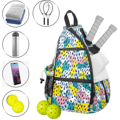 Pickleball Bag for Women & Men – Lightweight Sports Backpack with Paddle Compartments, Dual Carry Modes, Detachable Zippered Strap, Brown Leopard, Great Gift Option for Players - color: White Leopard